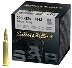 Патрон Sellier & Bellot кал .223 Rem пуля FMJ, вес 4,5 г/69 гран., SELLIER&BELLOT-223-69gr фото