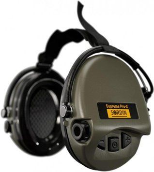 Активные наушники для стрельбы Sordin Supreme Pro-X Neckband Olive с задним держателем под шлем 76302-X-S фото Orkov.net