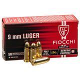 Патроны 9x19 Luger FMJ 124 гр для пистолета &mdash; Fiocchi 9x19 Luger FMJ 124gr, 50 штук, 9x19 мм, латунная гильза Fiocchi_9x19_Luger фото Orkov.net