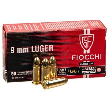 Патроны 9x19 Luger FMJ 124 гр для пистолета &mdash; Fiocchi 9x19 Luger FMJ 124gr, 50 штук, 9x19 мм, латунная гильза Fiocchi_9x19_Luger фото Orkov.net