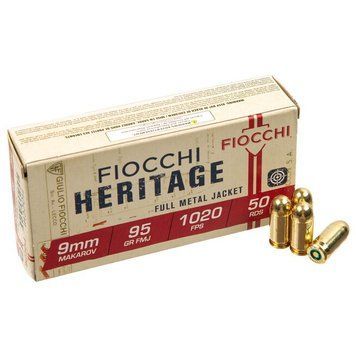 Патрони 9x18mm Makarov 95 gr FMJ для спортивної стрільби &mdash; Fiocchi Heritage 9mm Makarov FMJ 95gr, 50 шт, швидкість 1020 FPS Fiocchi_9x18_Makarov фото Orkov.net