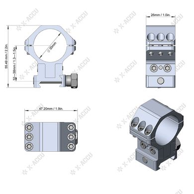 Кольца с регулируемой высотой Vector Optics X-ACCU для крепления оптического прицела d:30 мм. Picatinny., XASR-3040 фото
